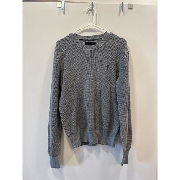 Men's EUC Grey Allsaints Rias Crewneck Sweater Weave Long Sleeve 100% cotton - Picture 1 of 5